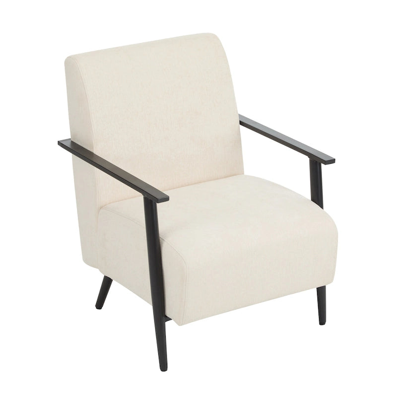 26.38 Fauteuil de salon moderne beige avec revêtement en polyester et cadre métallique robuste, idéal pour le salon, la chambre ou le bureau.
