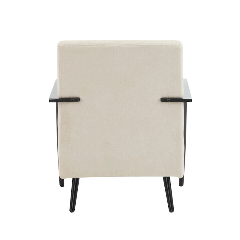 26.38 Fauteuil de salon moderne beige avec revêtement en polyester et cadre métallique robuste, idéal pour le salon, la chambre ou le bureau.
