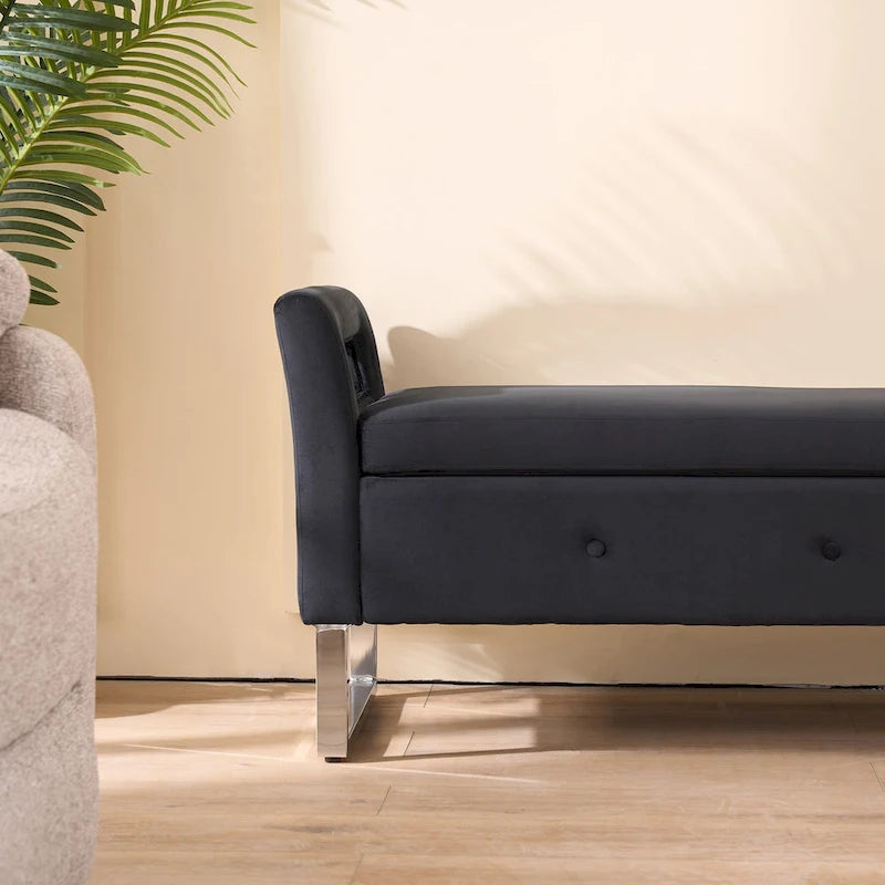 67,91Banc de rangement large en velours doux avec accoudoirs pour salon, entrée et chambre à coucher