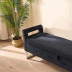 67,91Banc de rangement large en velours doux avec accoudoirs pour salon, entrée et chambre à coucher
