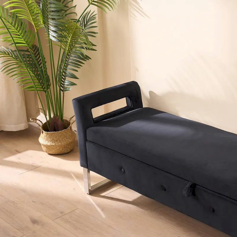 67,91Banc de rangement large en velours doux avec accoudoirs pour salon, entrée et chambre à coucher