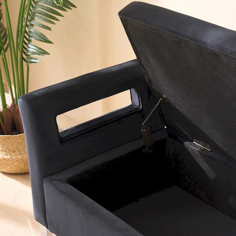 67,91Banc de rangement large en velours doux avec accoudoirs pour salon, entrée et chambre à coucher