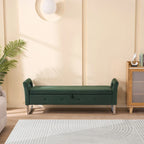 67,91Banc de rangement large en velours doux avec accoudoirs pour salon, entrée et chambre à coucher