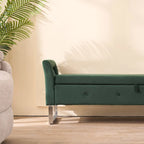 67,91Banc de rangement large en velours doux avec accoudoirs pour salon, entrée et chambre à coucher