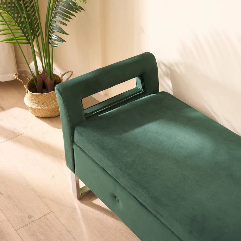67,91Banc de rangement large en velours doux avec accoudoirs pour salon, entrée et chambre à coucher