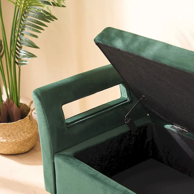 67,91Banc de rangement large en velours doux avec accoudoirs pour salon, entrée et chambre à coucher