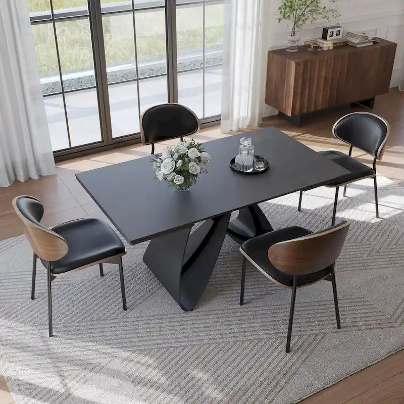 63-94Table de salle à manger moderne extensible pour 6 à 10 personnes, table de cuisine noire mate avec pieds en acier au carbone noir