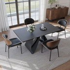63-94Table de salle à manger moderne extensible pour 6 à 10 personnes, table de cuisine noire mate avec pieds en acier au carbone noir