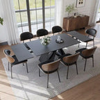 63-94Table de salle à manger moderne extensible pour 6 à 10 personnes, table de cuisine noire mate avec pieds en acier au carbone noir