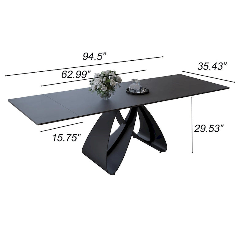 63-94Table de salle à manger moderne extensible pour 6 à 10 personnes, table de cuisine noire mate avec pieds en acier au carbone noir