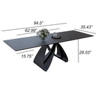63-94Table de salle à manger moderne extensible pour 6 à 10 personnes, table de cuisine noire mate avec pieds en acier au carbone noir