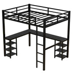 Full Metal Loft Bed with Desk and Shelves