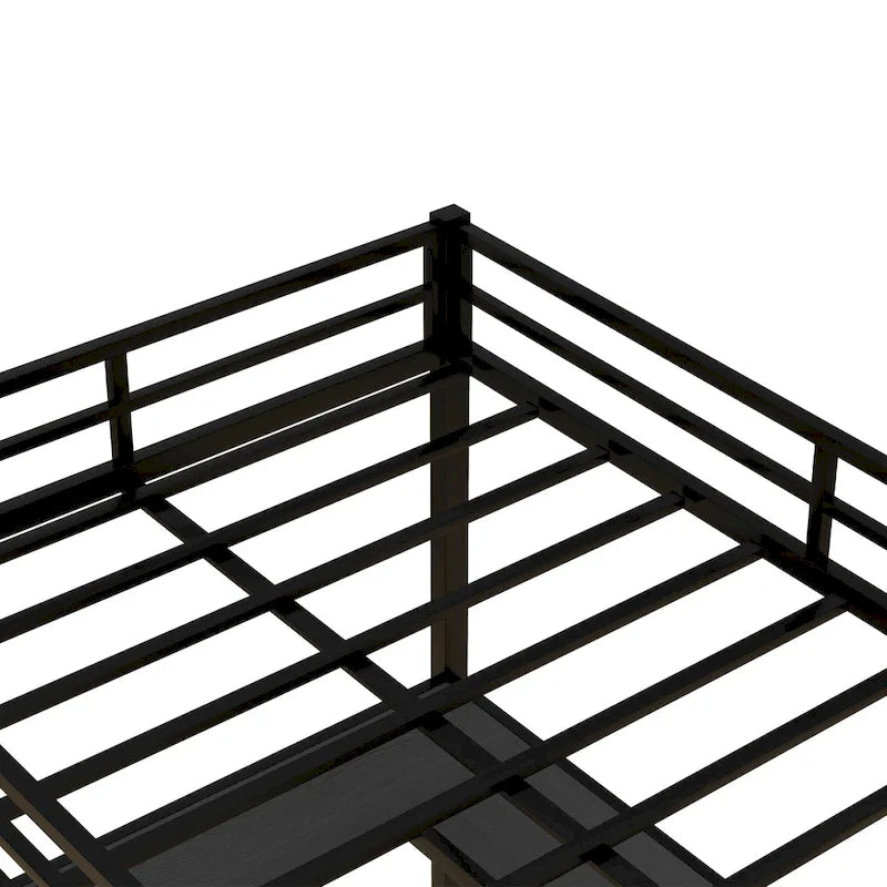 Lit mezzanine en métal avec bureau et étagères