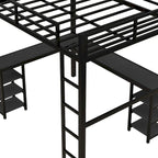 Lit mezzanine en métal avec bureau et étagères