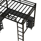 Lit mezzanine en métal avec bureau et étagères