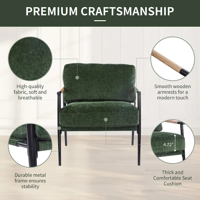 Fauteuil d'appoint rembourré moderne Varsts avec cadre en bois, émeraude par Christopher Knight Home