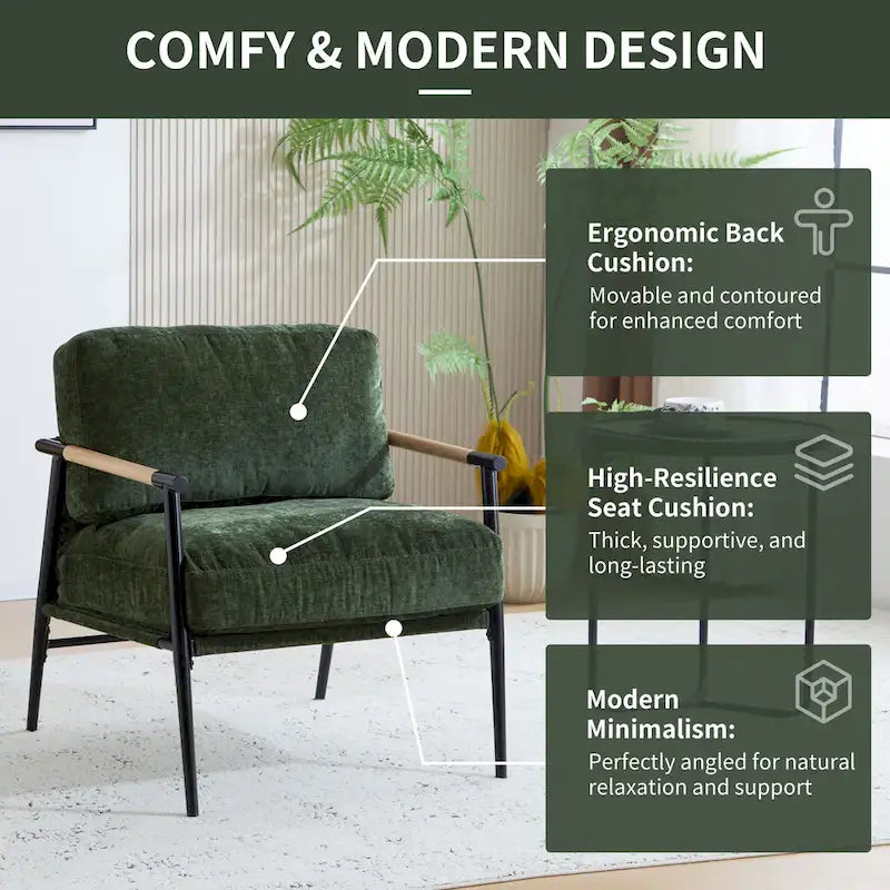 Fauteuil d'appoint rembourré moderne Varsts avec cadre en bois, émeraude par Christopher Knight Home