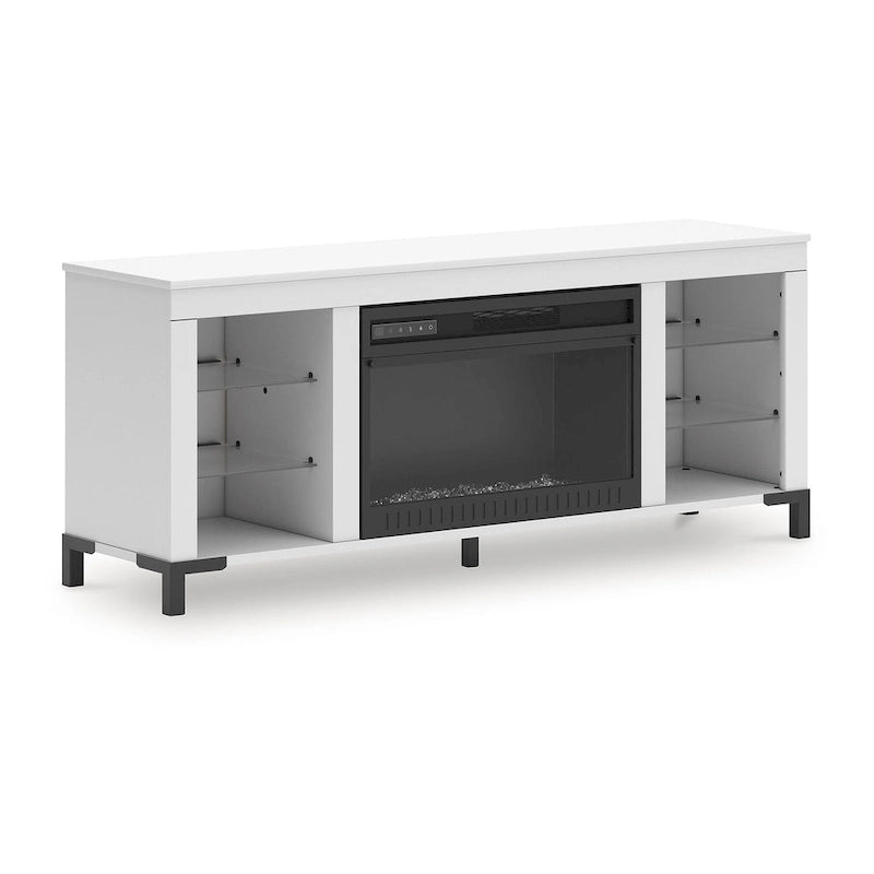 Meuble TV blanc avec cheminée électrique, 1 personne, 60 po L