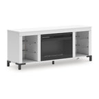 Meuble TV blanc avec cheminée électrique, 1 personne, 60 po L