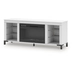 Meuble TV blanc avec cheminée électrique, 1 personne, 60 po L