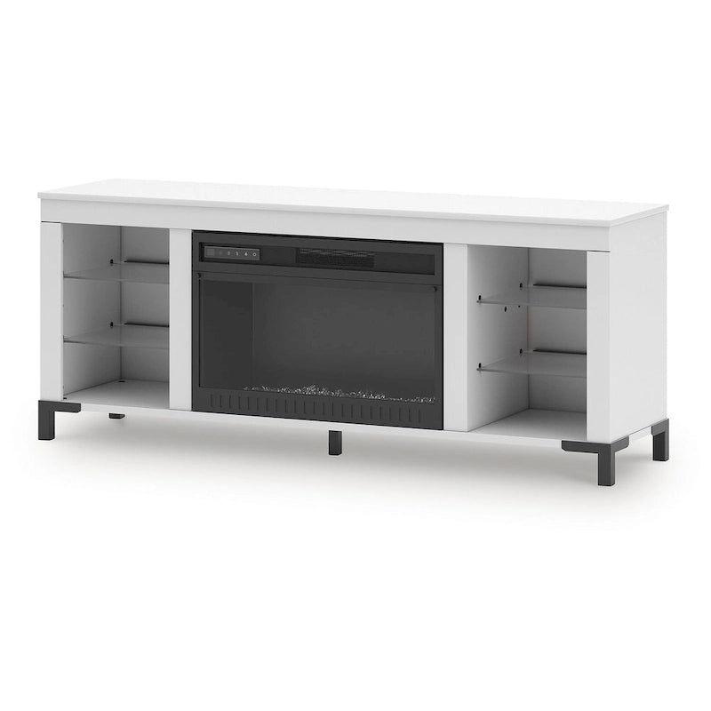 Meuble TV blanc avec cheminée électrique, 1 personne, 60 po L