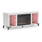 Meuble TV blanc avec cheminée électrique, 1 personne, 60 po L