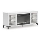 Meuble TV blanc avec cheminée électrique, 1 personne, 60 po L