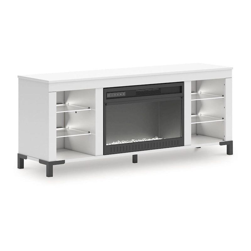 Meuble TV blanc avec cheminée électrique, 1 personne, 60 po L