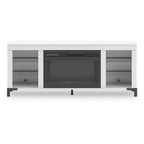 Meuble TV blanc avec cheminée électrique, 1 personne, 60 po L