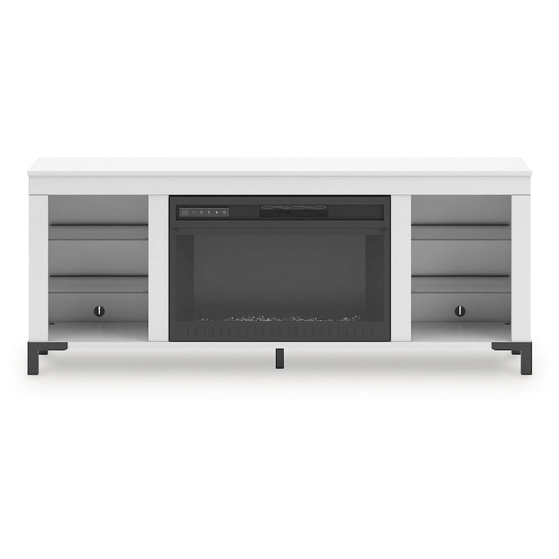 Meuble TV blanc avec cheminée électrique, 1 personne, 60 po L