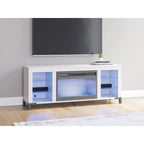 Meuble TV blanc avec cheminée électrique, 1 personne, 60 po L