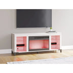 Meuble TV blanc avec cheminée électrique, 1 personne, 60 po L