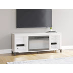 Meuble TV blanc avec cheminée électrique, 1 personne, 60 po L