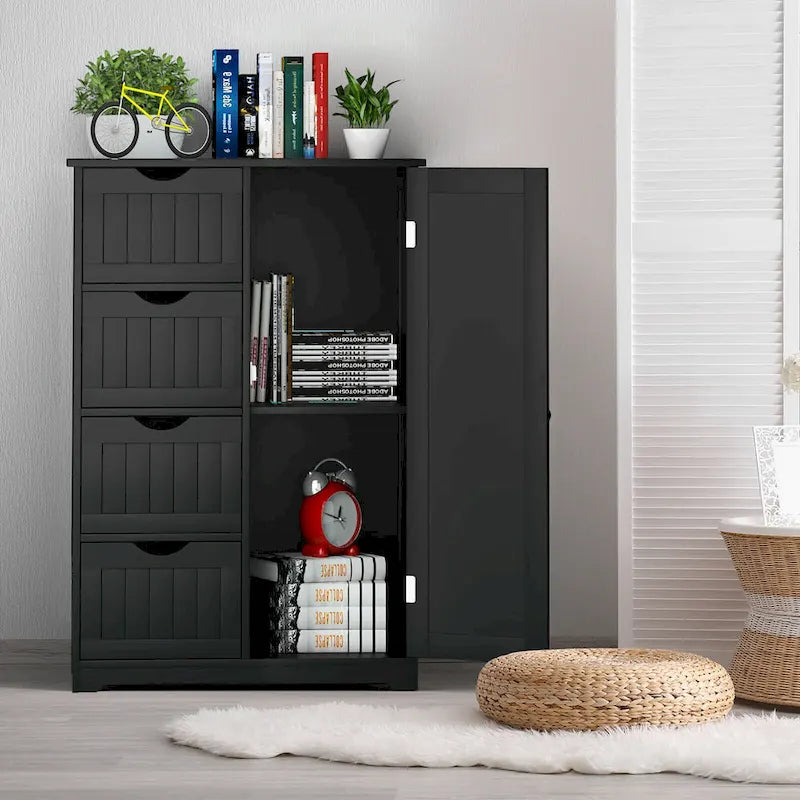 Costway Meuble bas de salle de bain en bois à 4 tiroirs 2