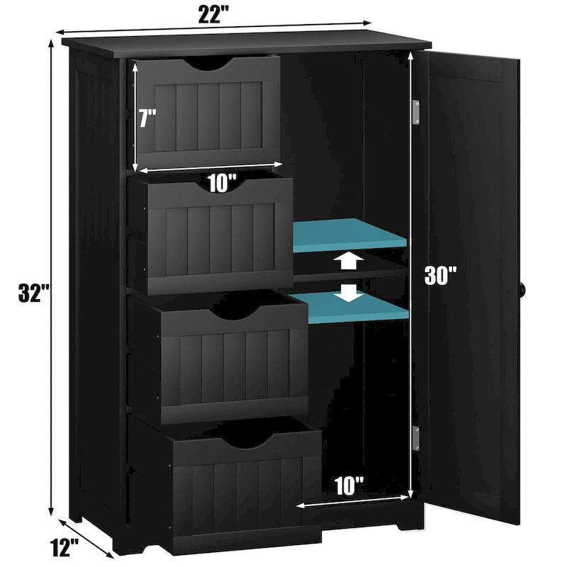 Costway Meuble bas de salle de bain en bois à 4 tiroirs 2