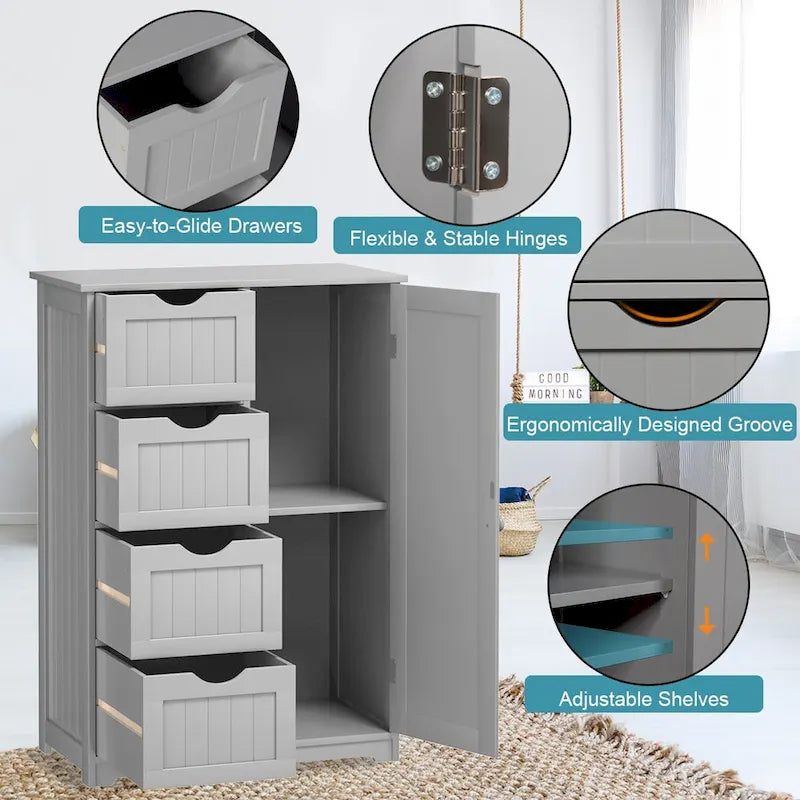 Costway Meuble bas de salle de bain en bois à 4 tiroirs 2