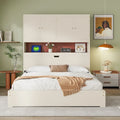Lit plate-forme en bois avec rangement, lit double avec tête de lit de rangement