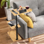Table d'appoint de canapé en bambou et noir en forme de C, 3 niveaux, réglable en hauteur, 1 personne