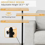 Table d'appoint de canapé en bambou et noir en forme de C, 3 niveaux, réglable en hauteur, 1 personne
