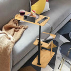 Table d'appoint de canapé en bambou et noir en forme de C, 3 niveaux, réglable en hauteur, 1 personne