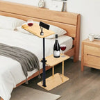 Table d'appoint de canapé en bambou et noir en forme de C, 3 niveaux, réglable en hauteur, 1 personne
