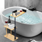 Table d'appoint de canapé en bambou et noir en forme de C, 3 niveaux, réglable en hauteur, 1 personne