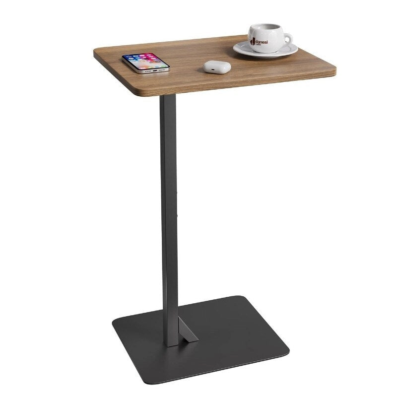 Table d'appoint en C marron rustique et noir, 1 personne, 39,9 cm (P) x 30 cm (L) x 60 cm (H)