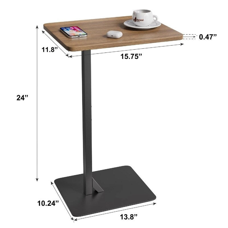 Table d'appoint en C marron rustique et noir, 1 personne, 39,9 cm (P) x 30 cm (L) x 60 cm (H)