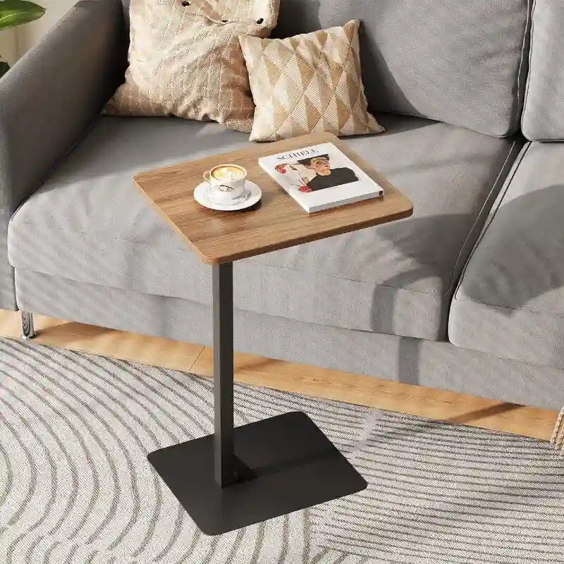 Table d'appoint en C marron rustique et noir, 1 personne, 39,9 cm (P) x 30 cm (L) x 60 cm (H)