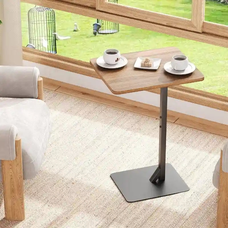 Table d'appoint en C marron rustique et noir, 1 personne, 39,9 cm (P) x 30 cm (L) x 60 cm (H)