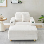 Canapé confortable en velours côtelé avec plusieurs coussins et options de rangement