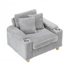 Canapé confortable en velours côtelé avec plusieurs coussins et options de rangement
