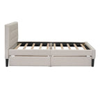 Lit plateforme capitonné double avec 2 tiroirs de rangement et tête de lit capitonnée, pas besoin de sommier tapissier, facile à assembler