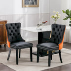 Lot de 2 chaises de salle à manger à dossier haut, chaises de cuisine en cuir PU rembourrées avec poignée arrière et pieds en bois